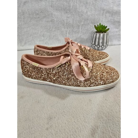 Keds For Kate Spade New York Glitter Rose Gold Lace-Up‎ Sneaker Size 7 - Picture 4 of 12